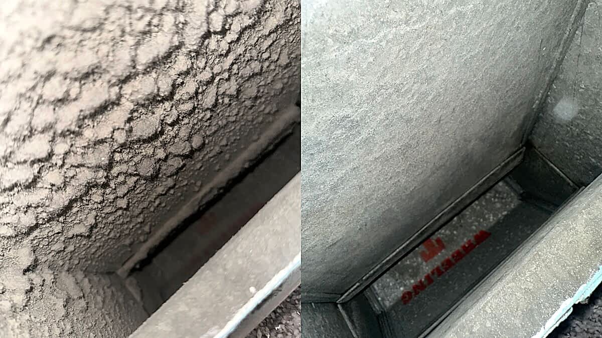 Air duct before and after professional cleaning