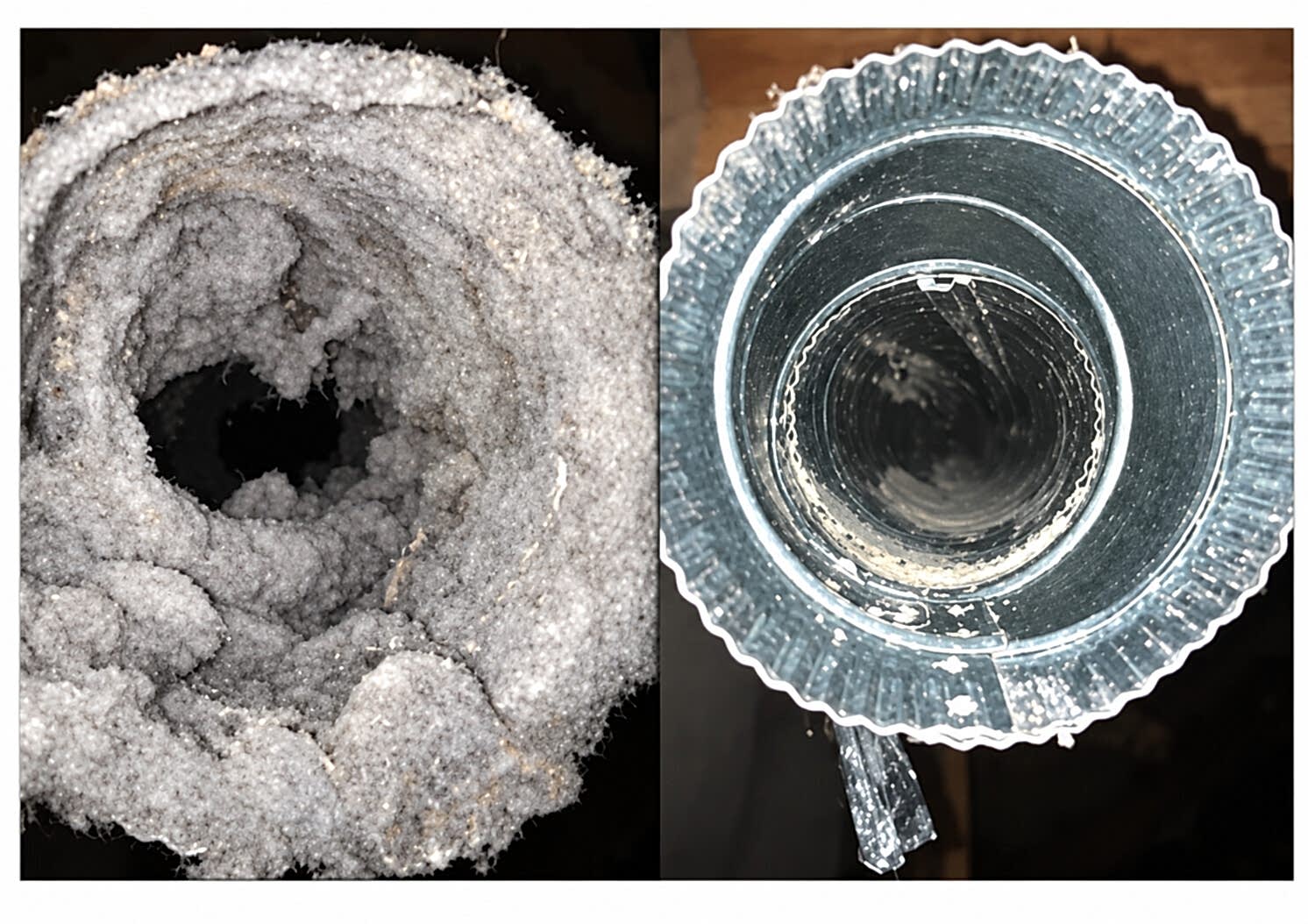 Dryer vent before and after professional cleaning